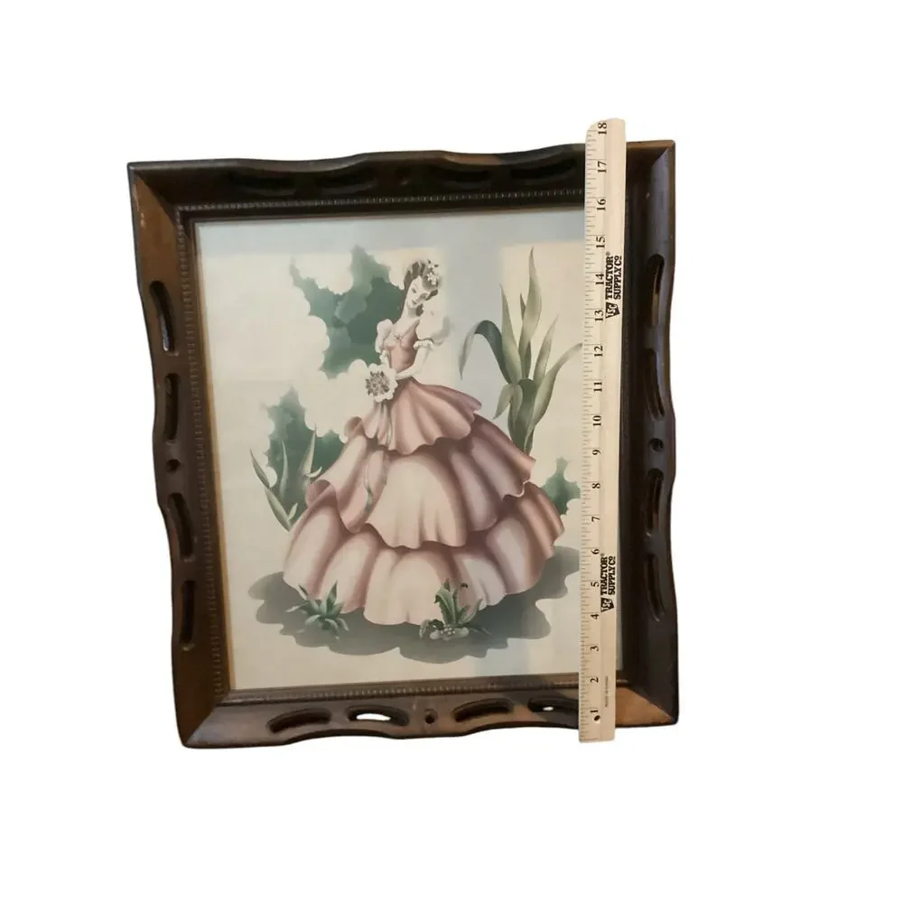 1940's Vintage Turner Art Watercolor Print Southern Belle Large Wooden Frame - Picture 3 of 5